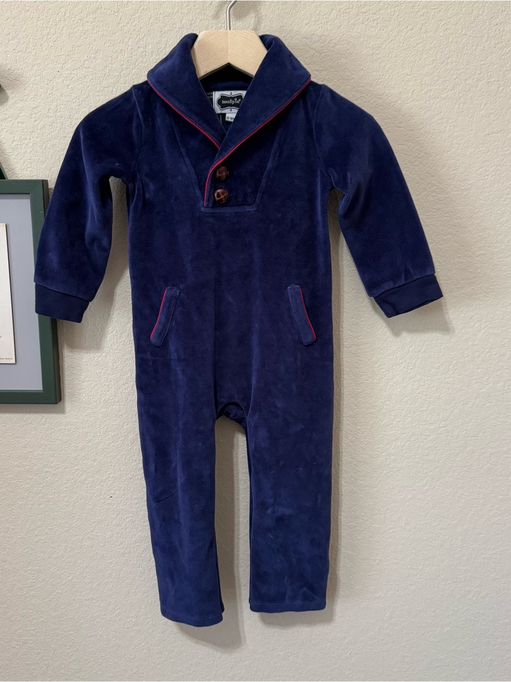 MUD PIE | Navy Velour Kids One-Piece Romper Jumpsuit Size 12-18 Months